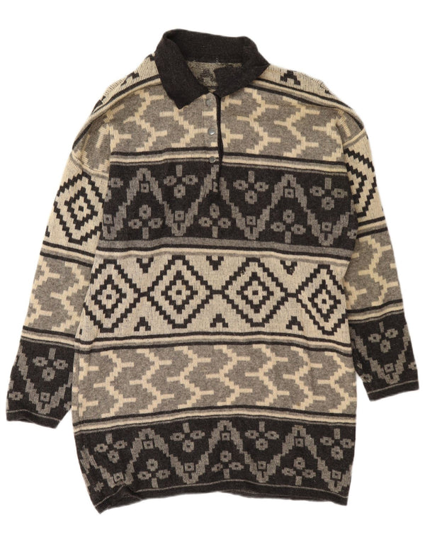 Vintage női hosszú ujjú pulóver ruha UK 18 XL szürke geometrikus gyapjú