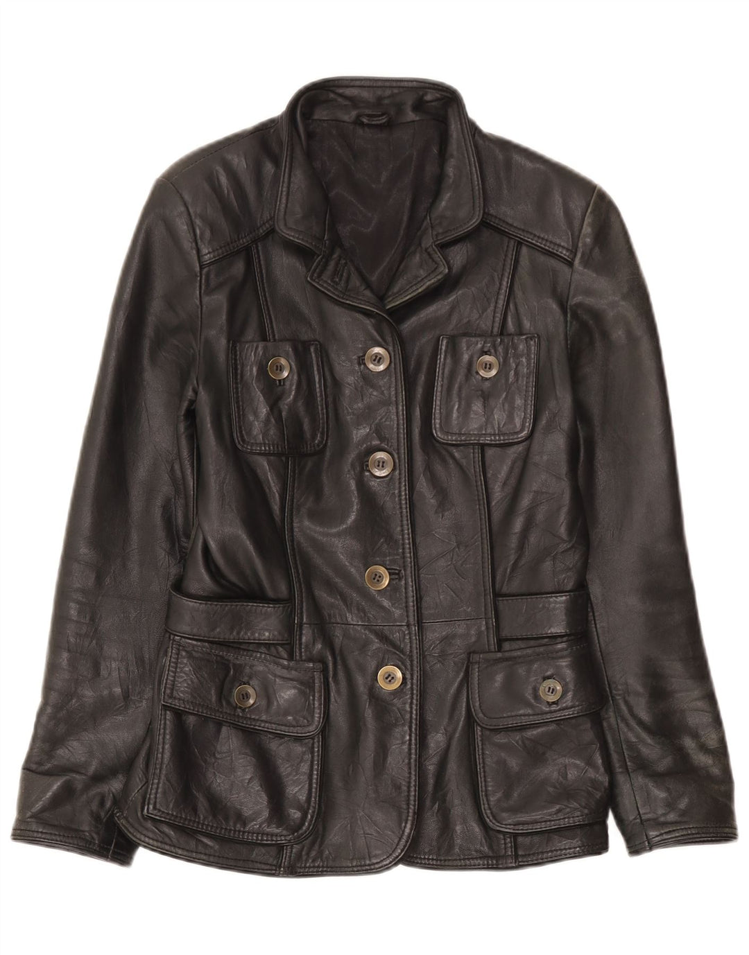 Vintage Womens Leather Jacket UK 6 XS Black Leather