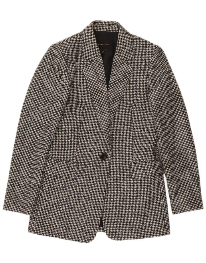 Massimo Dutti Womens 1 Button Blazer Jacket EU 34 2XS Grey Houndstooth Wool