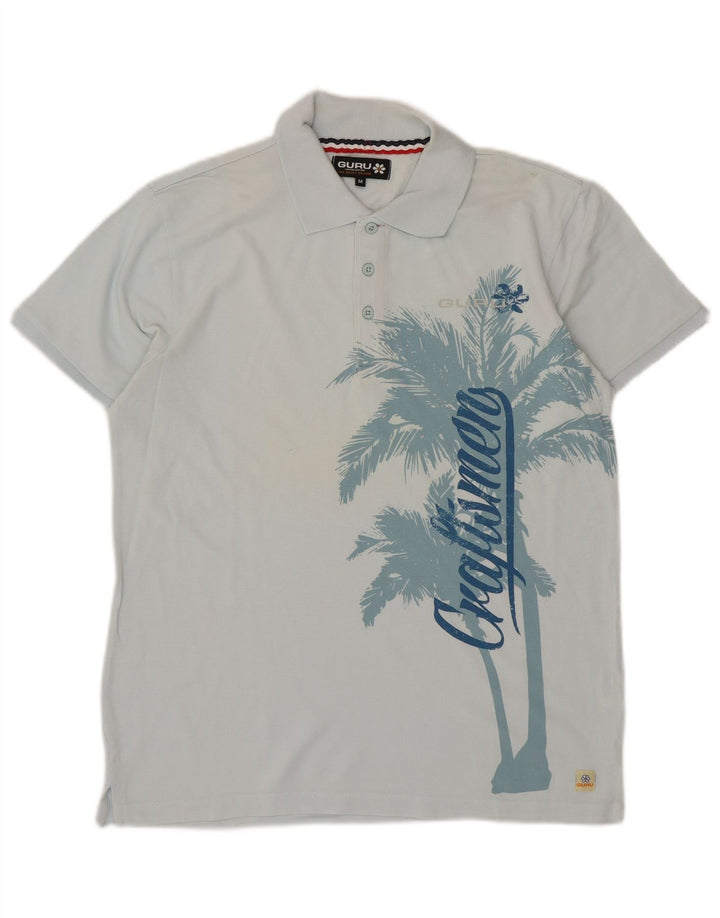 GURU Mens Graphic Polo Shirt Medium Blue Cotton