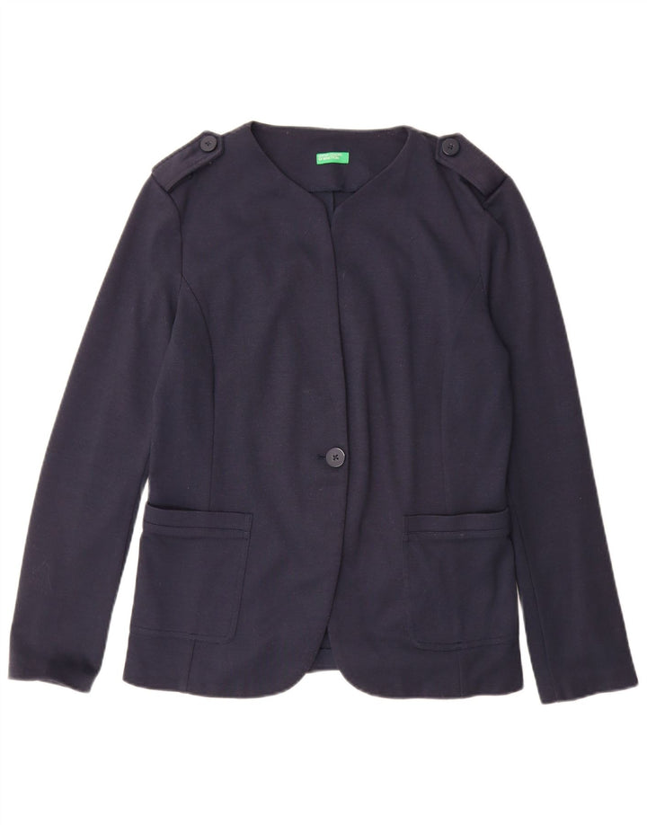 Benetton Womens 1 Button 1 Button Blazer Jacket UK 12 Medium Navy Blue