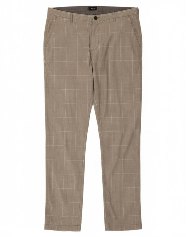 Hugo Boss Mens Slim Fit Chino Trousers IT 52 XL W36 L33 Grey Houndstooth