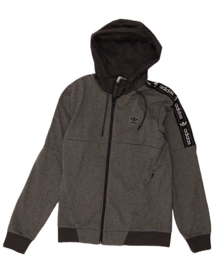 Adidas Mens Graphic Zip Hoodie Sweater Small Grey Colourblock Polyester