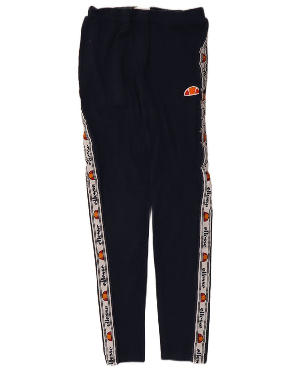 Ellesse Womens Graphic Leggings UK 12 Medium Navy Blue Colourblock Cotton