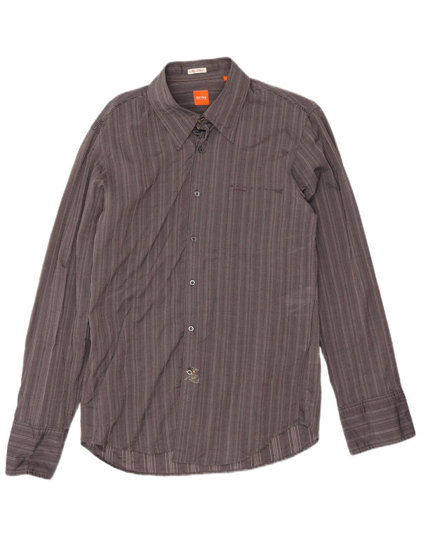 Hugo Boss Mens Shirt Large Grey Striped Cotton