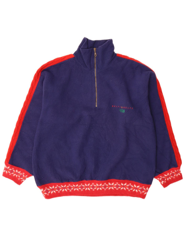 Belfe & Mens Pull Polaire Col Zip IT 52 Large Bleu Marine Fair Isle