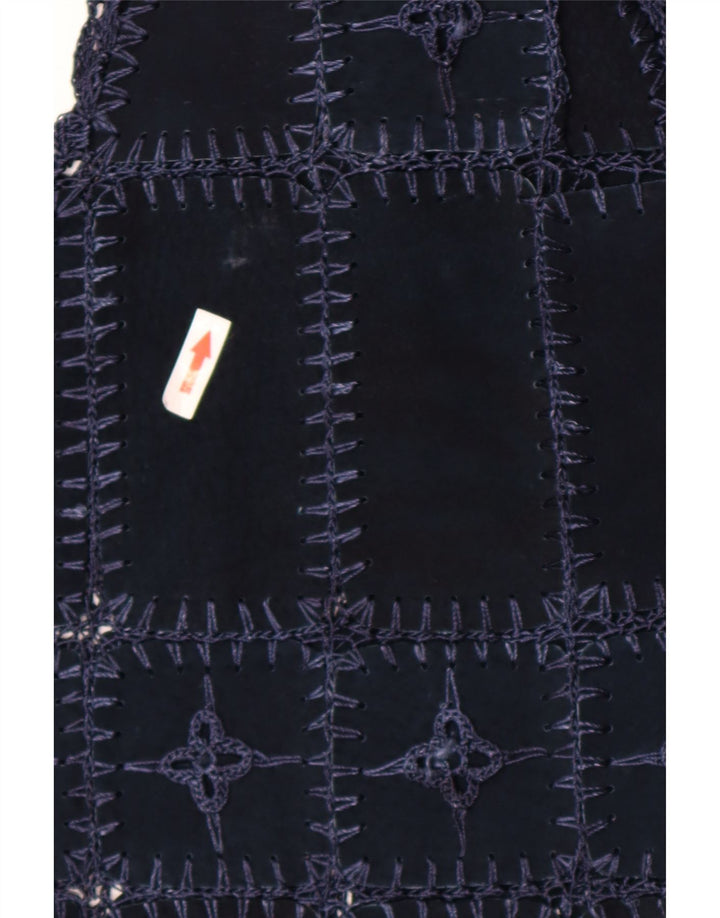 Vintage Womens Suede Gilet UK 14 Medium Navy Blue Patchwork