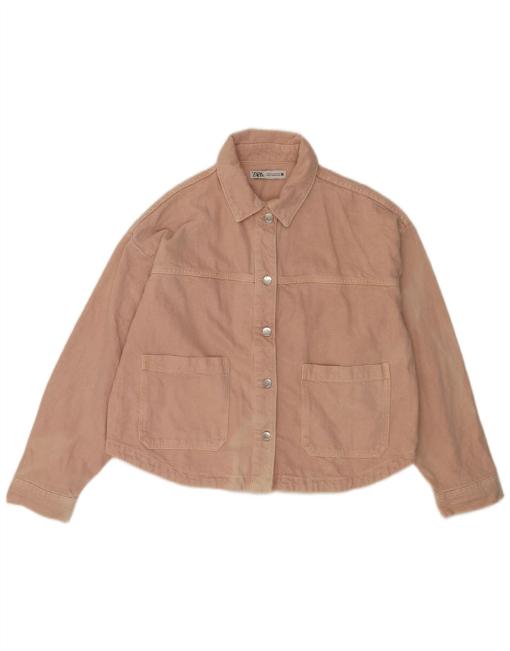 Zara Womens Oversized Denim Jacket UK 14 Medium Pink Cotton