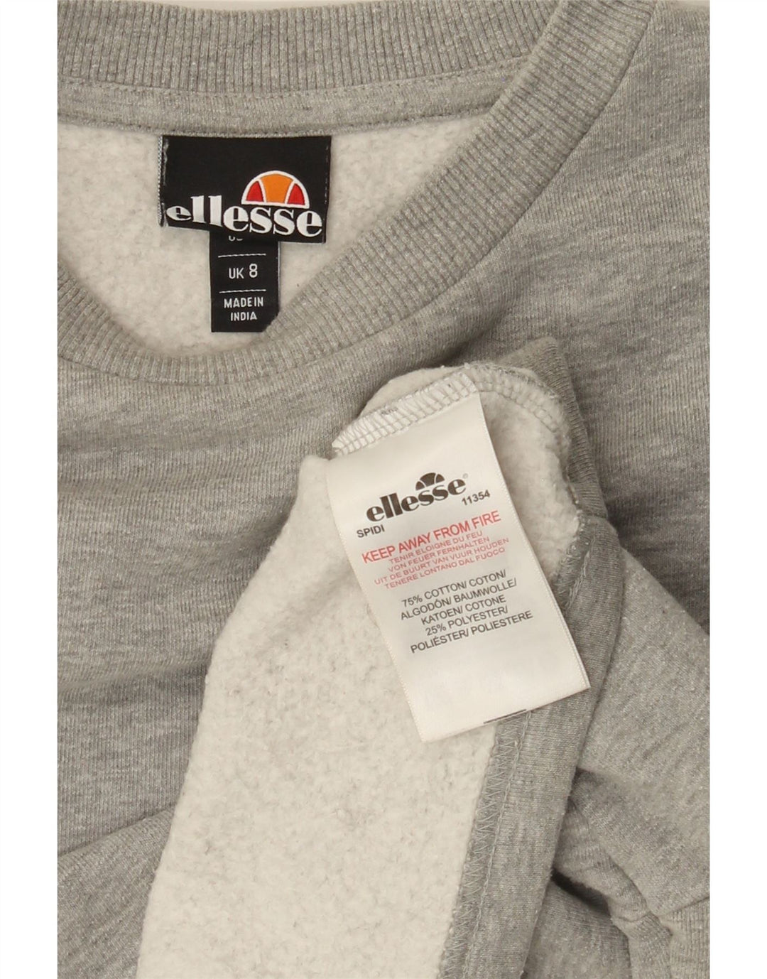 ELLESSE Womens Crop Oversized Sweatshirt Jumper UK 8 Small  Grey Flecked