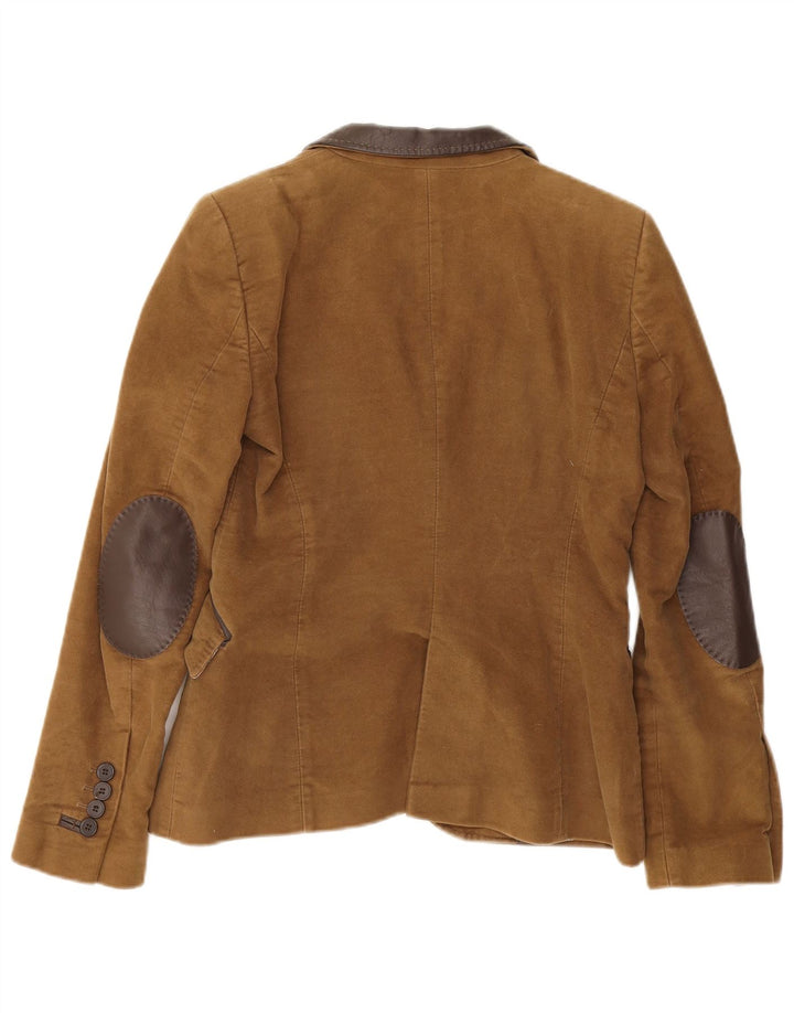 Zara Womens 2 Button Blazer Jacket UK 10 Small Brown Cotton