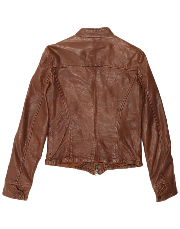Zara Womens Leather Biker Jacket UK 12 Medium Brown