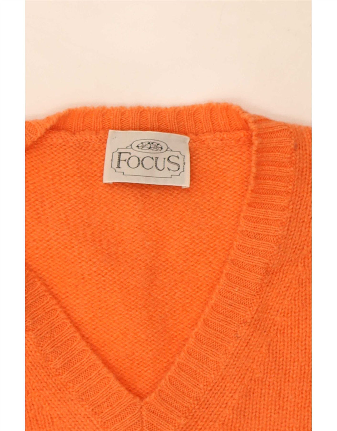 Vintage Mens V-Neck Jumper Sweater Large Orange Wool