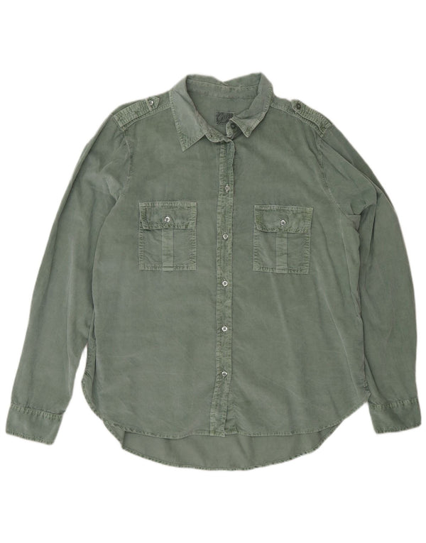 Guess Damen-Militär-Oversize-Cordhemd aus mittelgrüner Baumwolle, Größe UK 12
