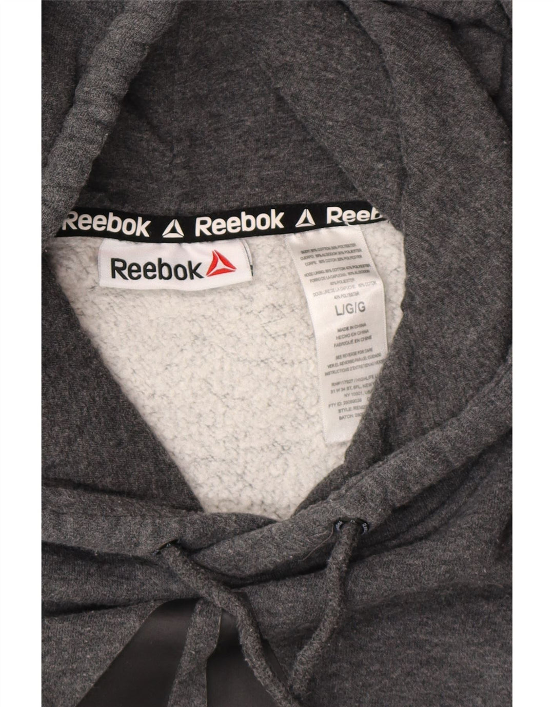 REEBOK Mens Graphic Hoodie Jumper Large Grey Cotton Vintage Reebok and Second-Hand Reebok from Messina Hembry 