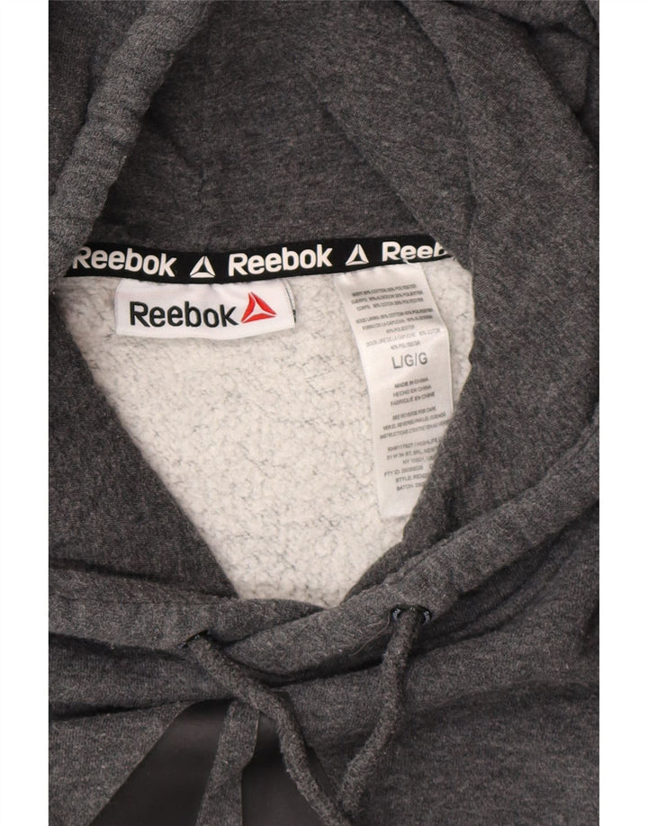 REEBOK Mens Graphic Hoodie Jumper Large Grey Cotton Vintage Reebok and Second-Hand Reebok from Messina Hembry 