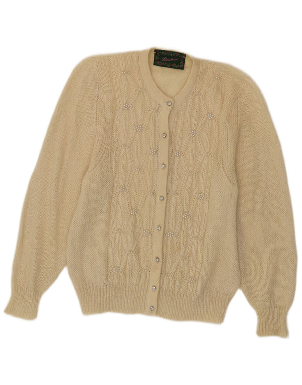Beatrice Damen-Cardigan-Pullover UK 10 Small Beige Mohair