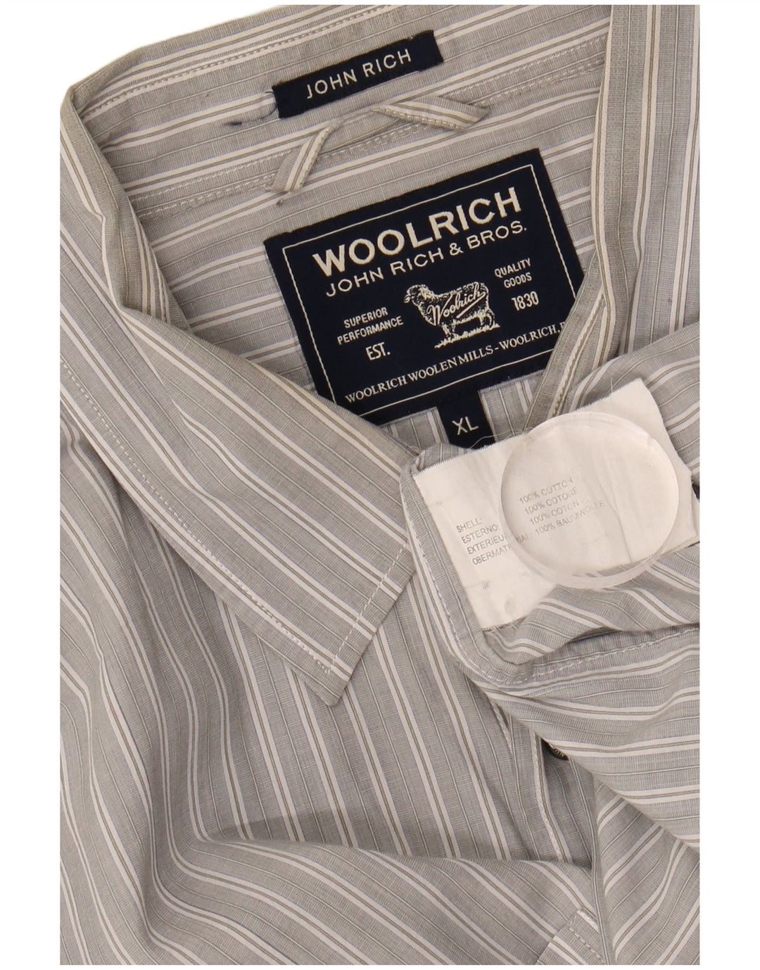 WOOLRICH Mens Shirt XL Grey Striped Cotton