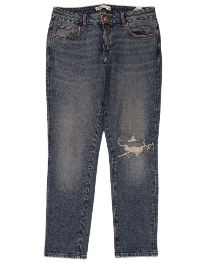 Zara Womens Distressed Slim Jeans EU 40 Medium W30 L28 Blue Cotton