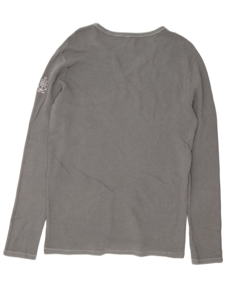 Benetton Mens Top Long Sleeve Large Grey Cotton
