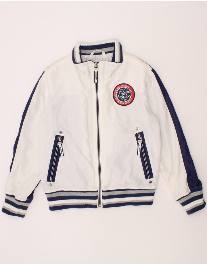 GEOX RESPIRA Boys Graphic Bomber Jacket 3-4 Years White Colourblock Vintage Geox Respira and Second-Hand Geox Respira from Messina Hembry 