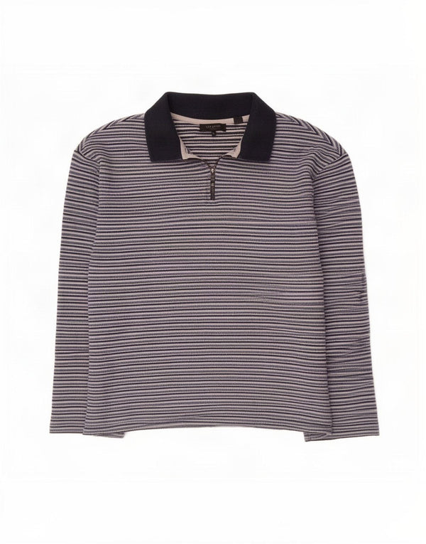Ted Baker Mens Long Sleeve Rugby Polo Shirt Size 3 Medium Blue Striped
