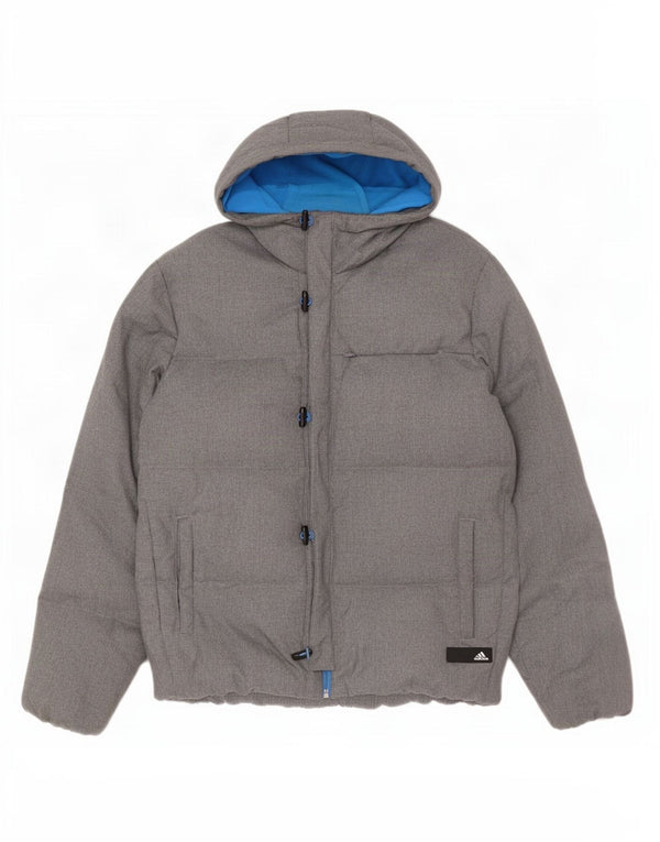 Adidas Herre Hooded Loose Fit Polstret Jakke UK 38 Medium Grey Polyester