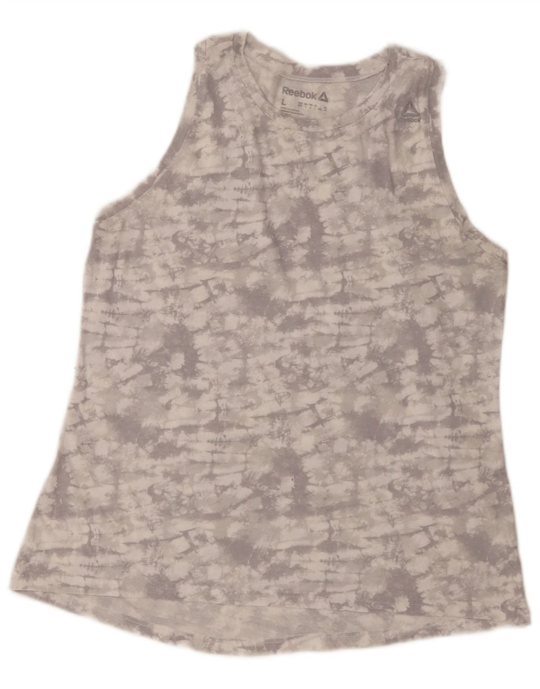 REEBOK Womens Vest Top UK 14 Large Grey Tie Dye
