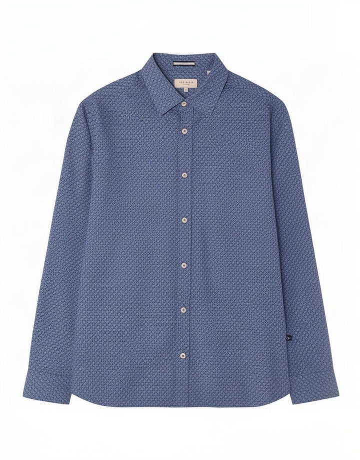 Ted Baker Chemise Homme Taille 3 Bleu Moyen Pied-de-Poule Coton