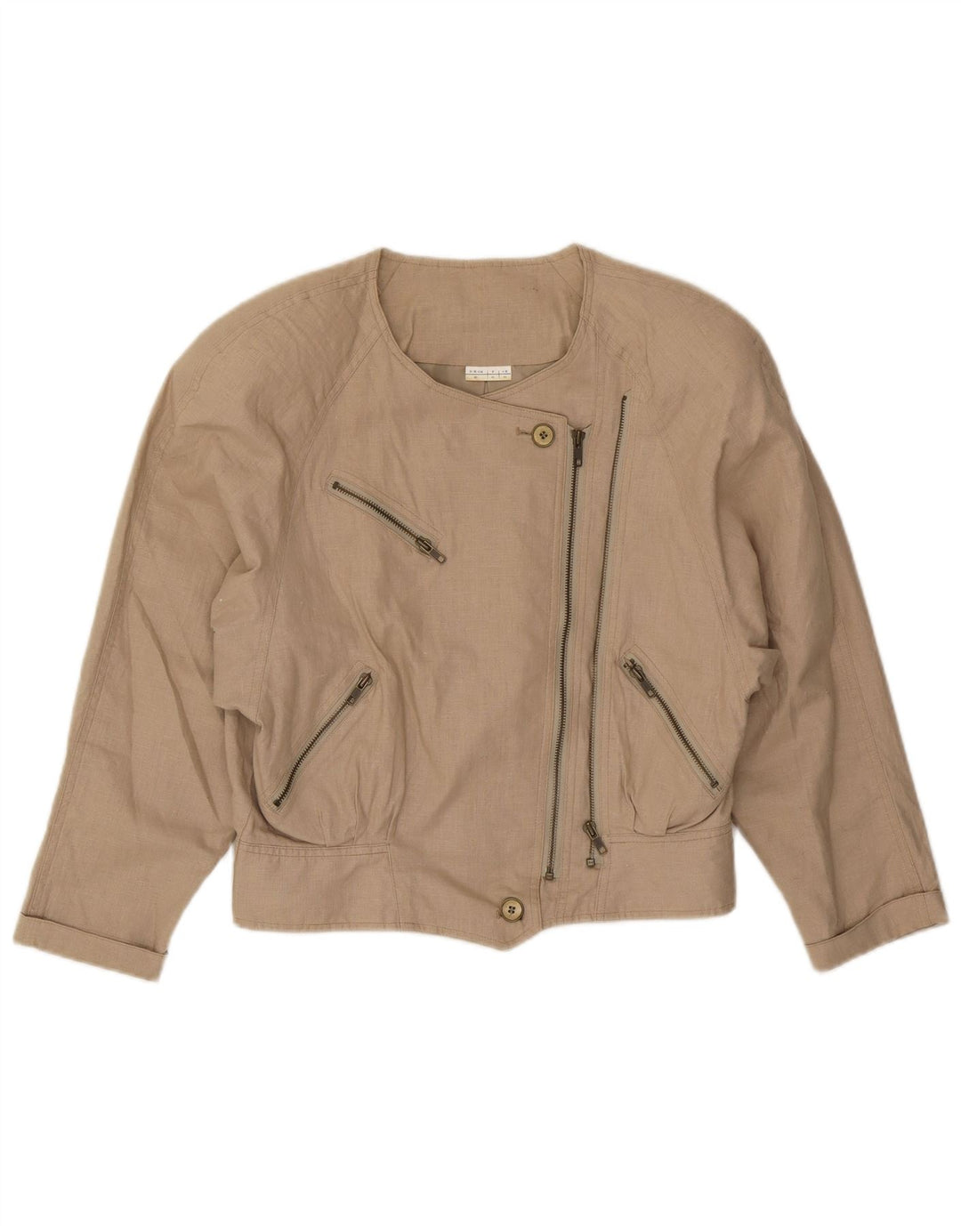 Vintage Damen Bomberjacke IT 44 Medium Beige Leinen Biker