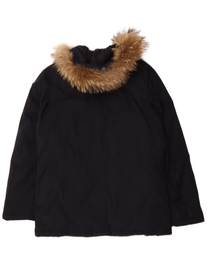 BLAUER Mens Hooded Parka Jacket UK 42 XL Navy Blue