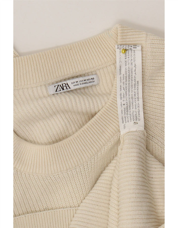 Zara Mens Crew Neck Jumper Sweater Medium Beige Cotton