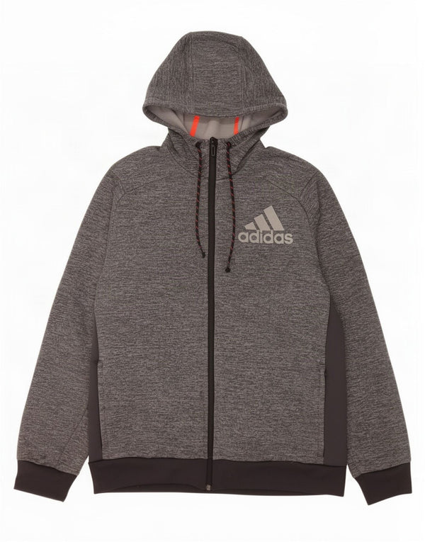 Adidas Mens Climawarm Graphic Zip Hoodie Sweater Large Grey Colourblock