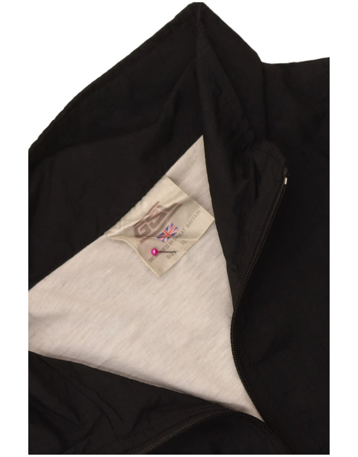 Vintage Mens Tracksuit Top Jacket XL Black Striped Nylon