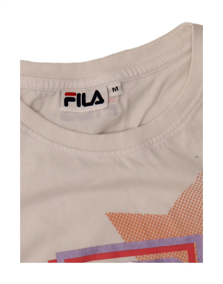 FILA Womens Graphic T-Shirt Top UK 14 Medium White Vintage Fila and Second-Hand Fila from Messina Hembry 