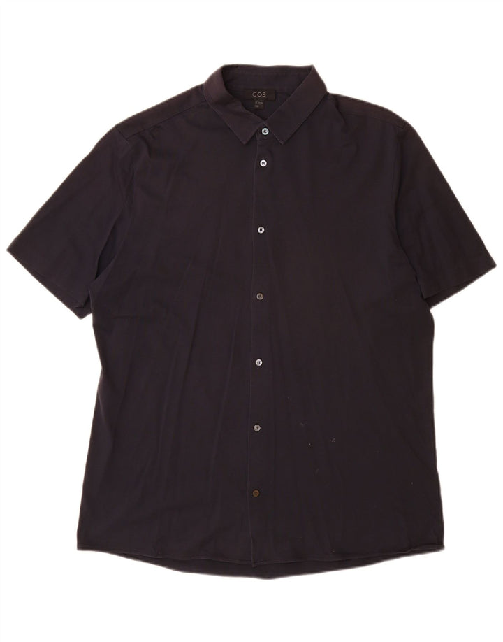 Cos Mens Short Sleeve Shirt Large Navy Blue Cotton