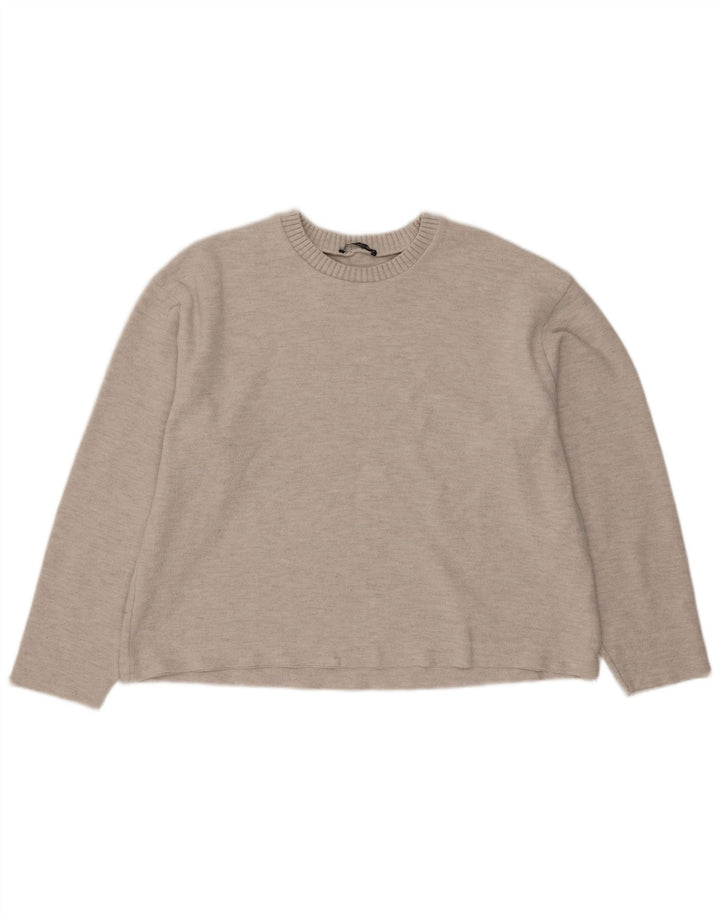 Zara Mujer Crop Blusa Top UK 46 Grande Poliéster Beige