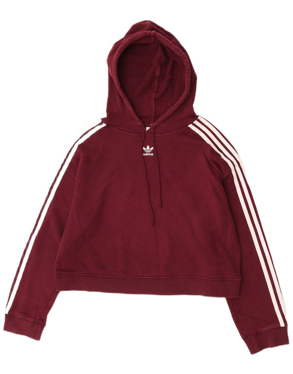 Adidas Womens Crop Hoodie Jumper UK 12 Medium Burgundy Cotton