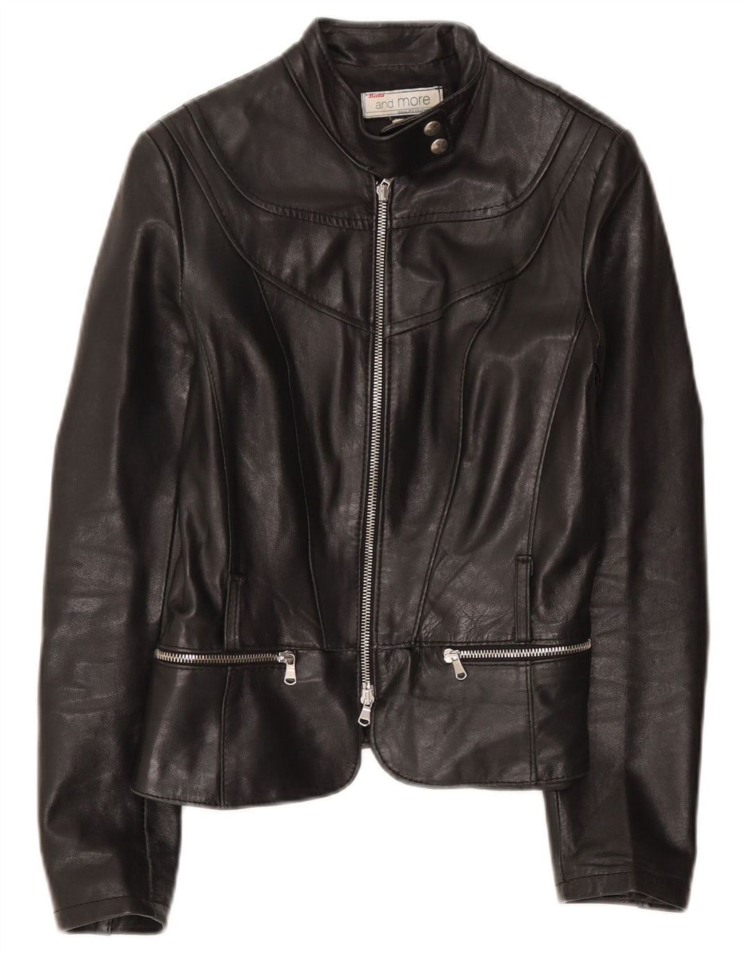 Bata and More Womens Leather Jacket IT 44 Medium Black Leather