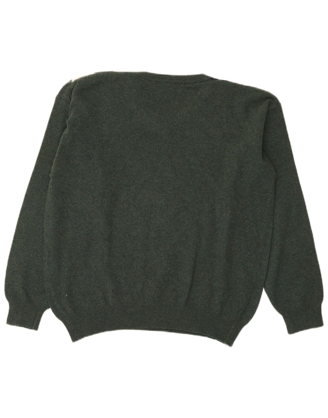 VINTAGE Mens V-Neck Jumper Sweater Small Green Argyle/Diamond Wool