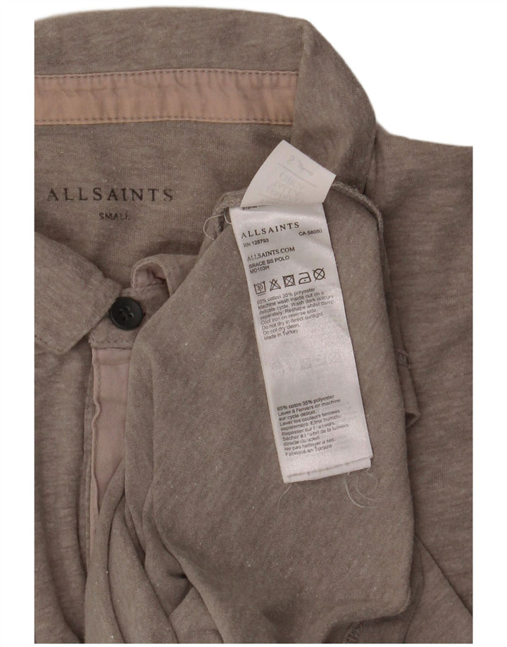 All Saints Mens Polo Shirt Small Grey Striped Cotton