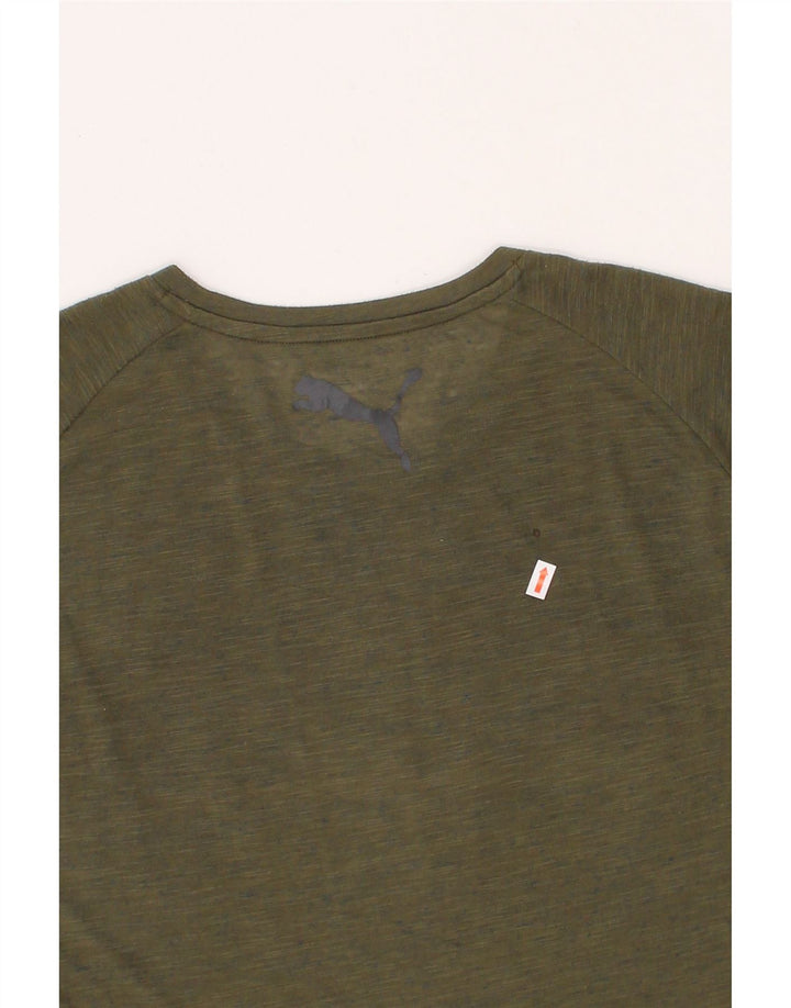 PUMA Mens Graphic T-Shirt Top Medium Khaki Colourblock Vintage Puma and Second-Hand Puma from Messina Hembry 