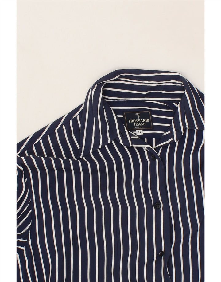 TRUSSARDI JEANS Mens Shirt Small Navy Blue Pinstripe Vintage Trussardi Jeans and Second-Hand Trussardi Jeans from Messina Hembry 