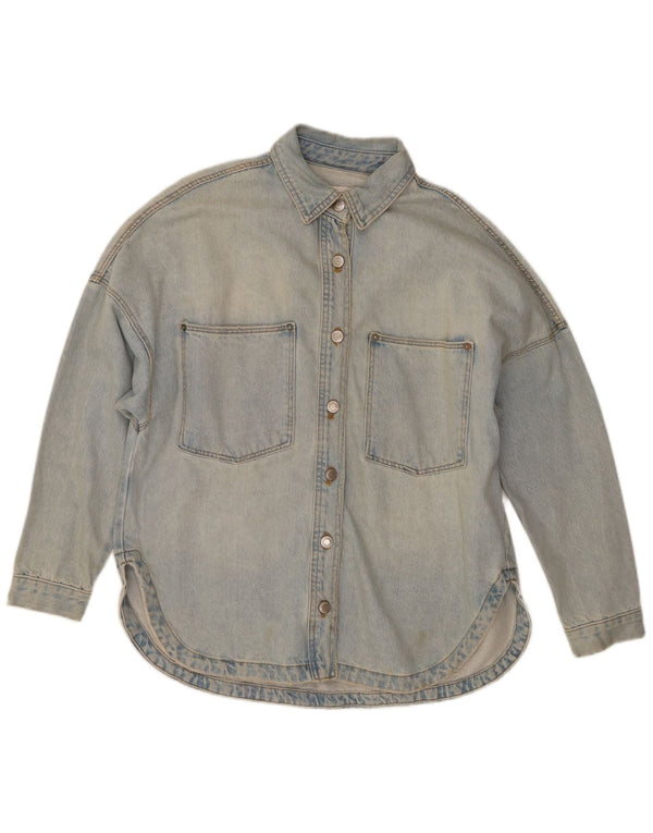 Zara Chemise en jean surdimensionnée pour femme UK 10 Petit coton bleu