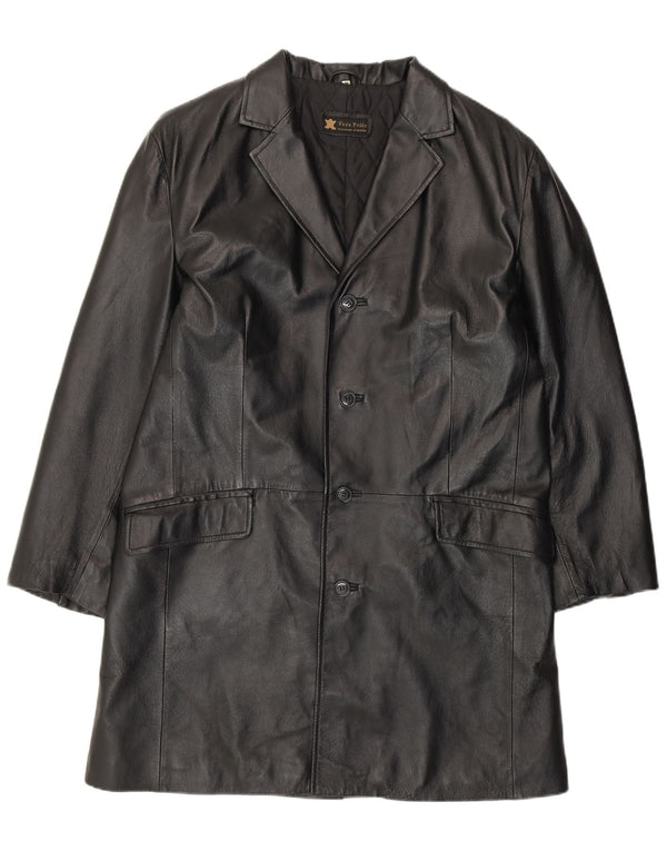 LAVORAZIONE ARTIGIANALE Mens Leather Coat IT 50 Large Black Leather