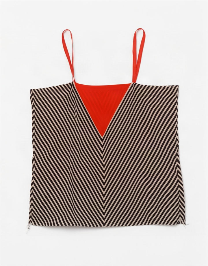 Vintage damski top na ramiączkach UK 12, średni czarny Chevron