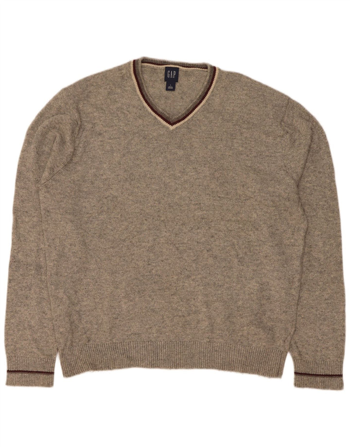 Gap Mens V-Neck Jumper Sweater Large Grey Flecked Cotton