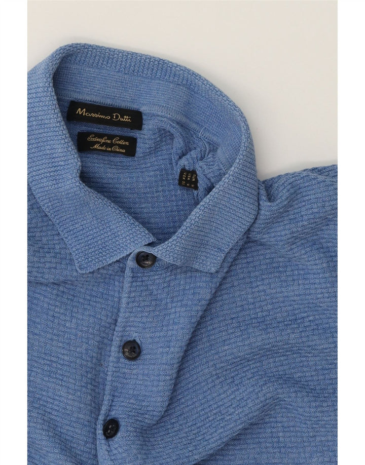 MASSIMO DUTTI Mens Short Sleeve Polo Neck Jumper Sweater Medium Blue