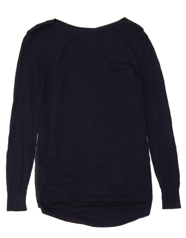 OASIS Womens Boat Neck Jumper Sweater UK 6 XS Navy Blue Floral Viscose