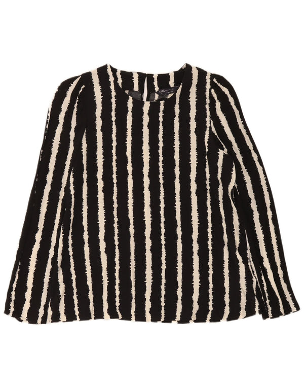 Marks & Spencer Dame Langærmet Bluse Top UK 10 Lille Sort Stribet