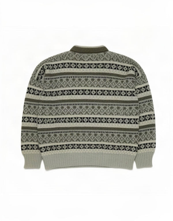 Pulover vintage pentru bărbați cu gâtul turnat, mic verde, acrilic Fair Isle